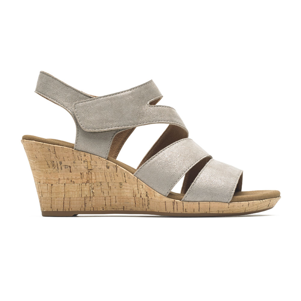 Rockport Womens Sandals Grey - Briah Strappy Wedge Comfort - UK 156-FJNHIW